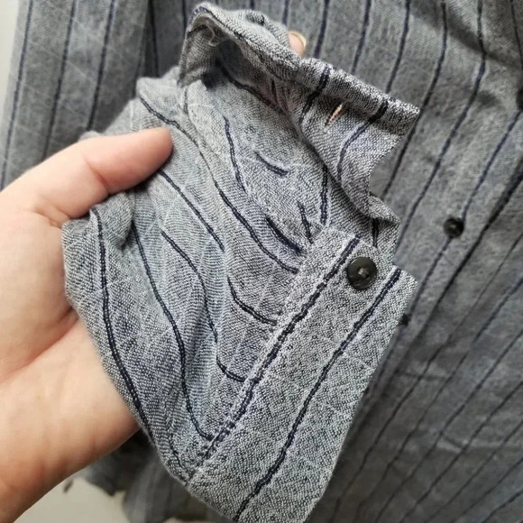 Melissa Nepton 100% Viscose Striped Collarless Button Down  Shirt L - Picture 10 of 10